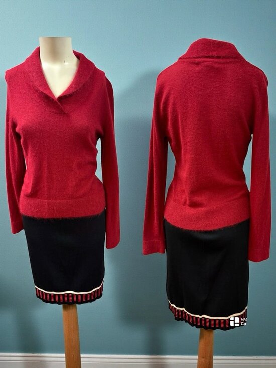Sarah Spencer,Woman,Sweater Cashmere Red+Skirt Black Rayon Set,Sz S,Long Sleeve! - Picture 1 of 13